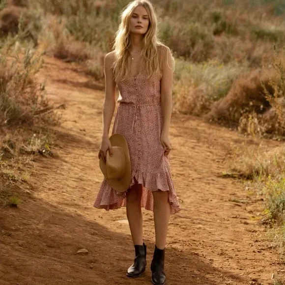 🐆 Rails, Frida Dusty Rose Spotted High-Low Dress